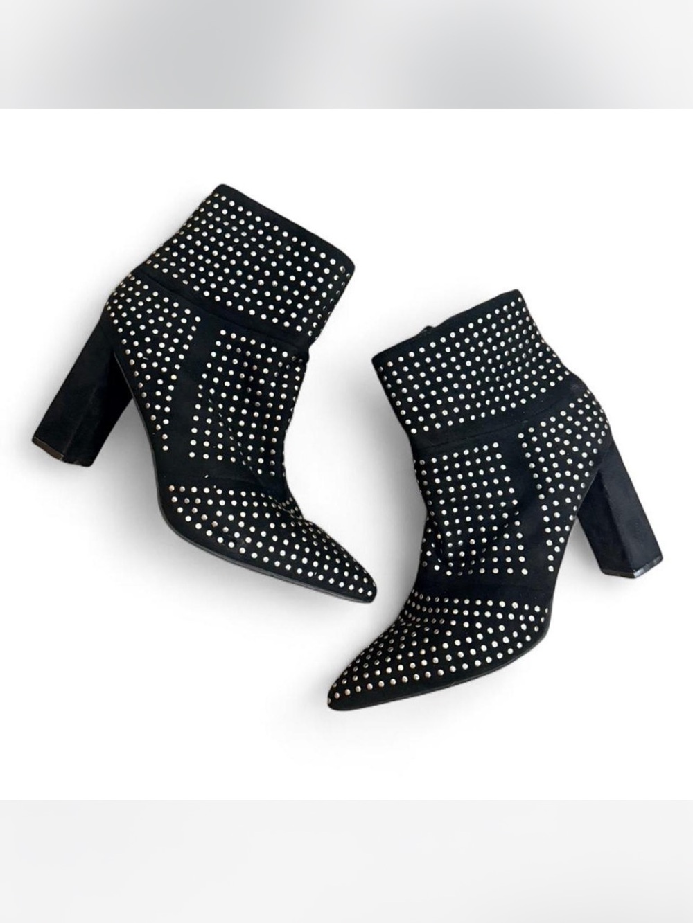 Black Studded Pointed-Toe Ankle Boots - Women's
